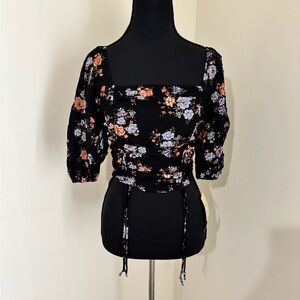 Chic Floral Black Crop Top